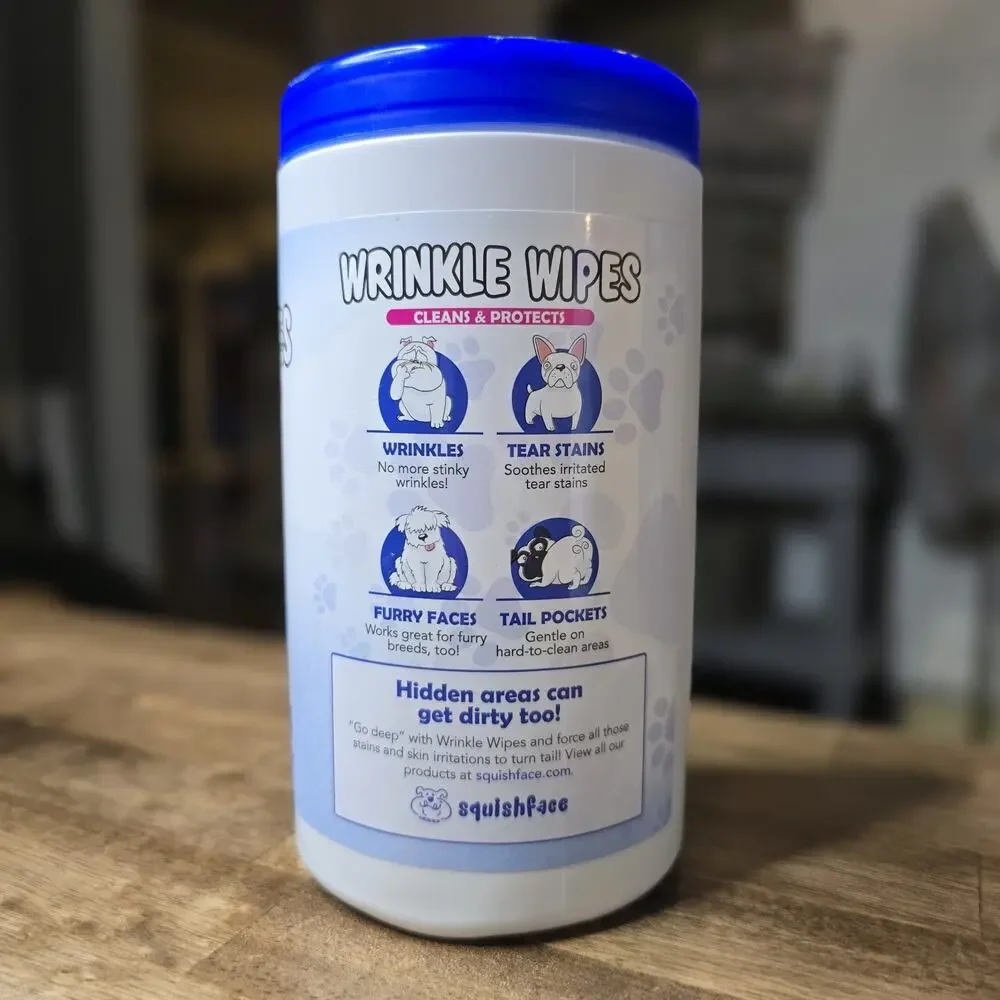 Squishface Wrinkle Wipes Dog Tear Stain Tail Pocket Cleaner 80 ct NEW
